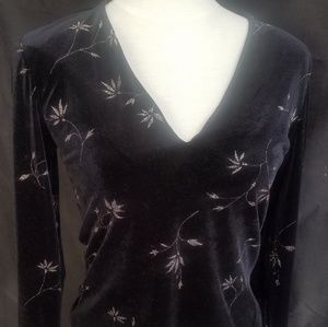 Embroidered v neck velvet top